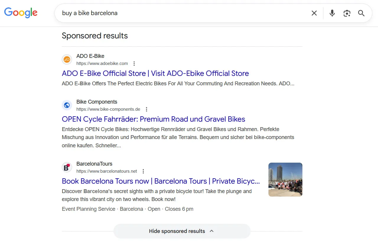 Sponsored search results
